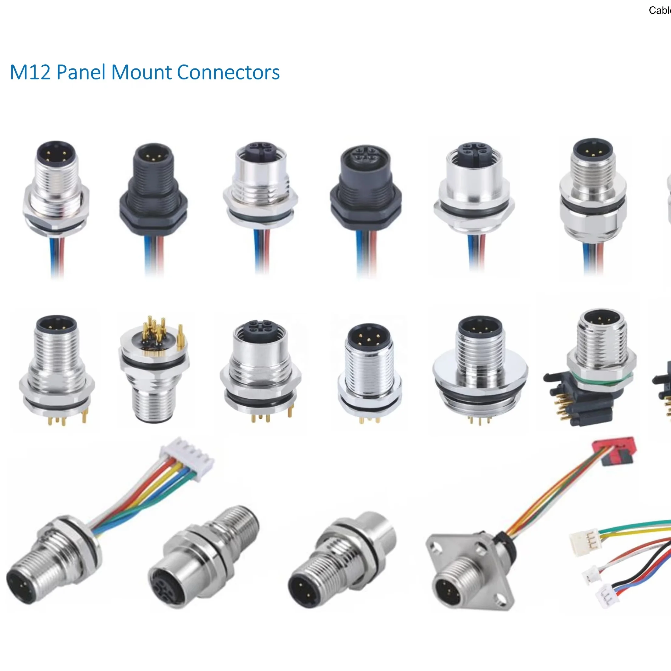 Разъем панели M12, 3-контактный разъем «мама» с кодом «А», Передние боковые застежки, контакты печатной платы PG9, Классическая боковая резьба