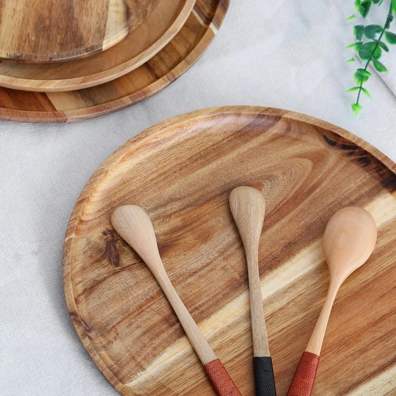 Natural Customized Creative Pizza Bread Cake Dessert Solid wooden serving tray wood Plates for food