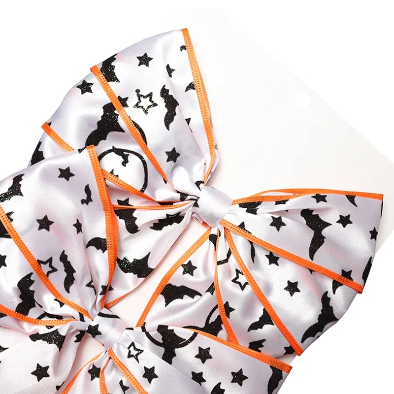 Halloween Bat Pattern With Orange Edge Satin Decorative Large Bow