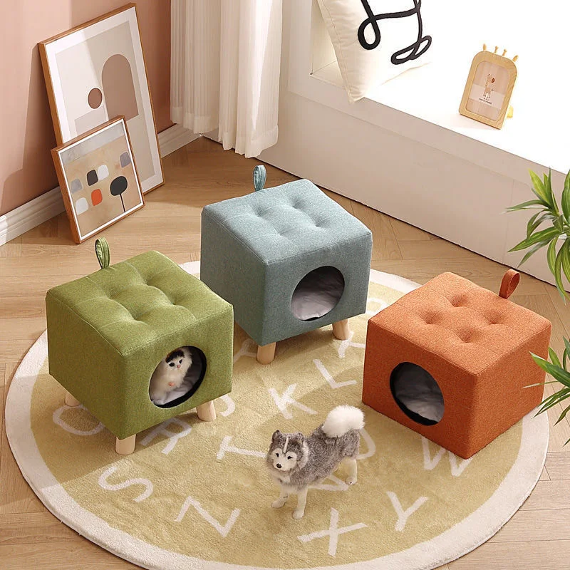 Cat House Solid Wood Nest Stool Four Seasons Universal Summer Cool Small Young Semi-enclosed Pet Bed Warm Supplies