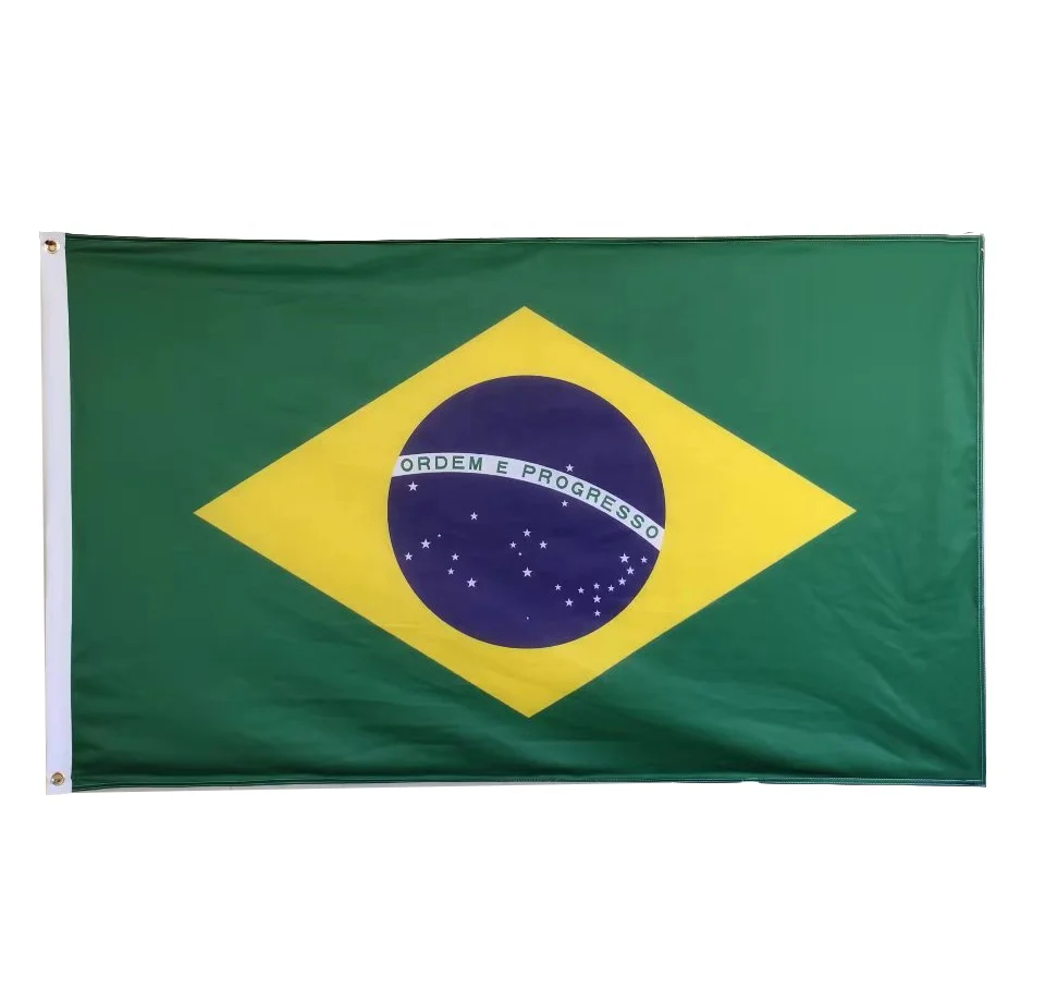 Custom Printing CMYK Brazil National Flags 3*5 ft Double Sided  Advertising  Flags 110gsm Polyester Display Flags