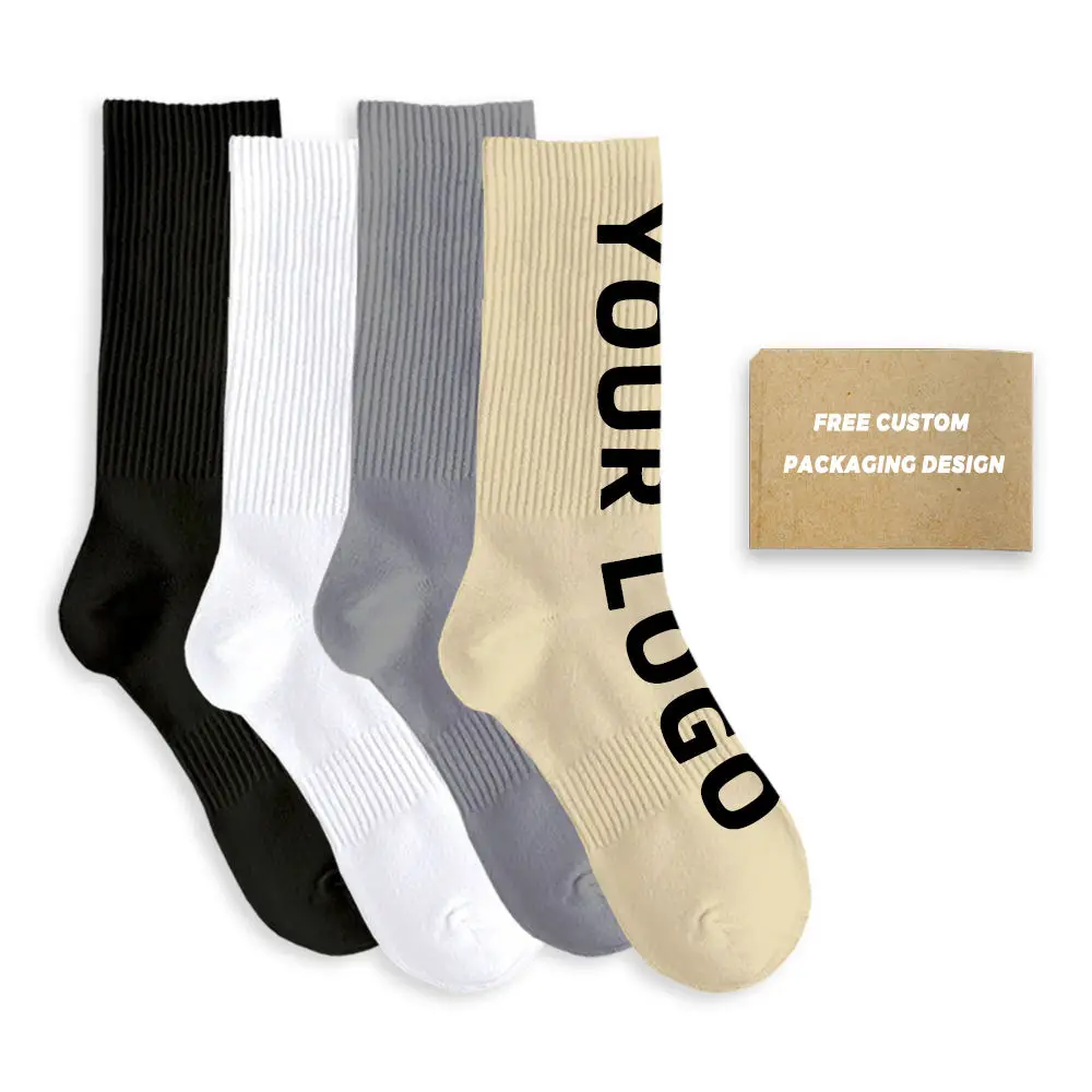 Designer Custom Box Packing Socks Organic Cotton Athletic Custom Logo Men Crew Sport Socks