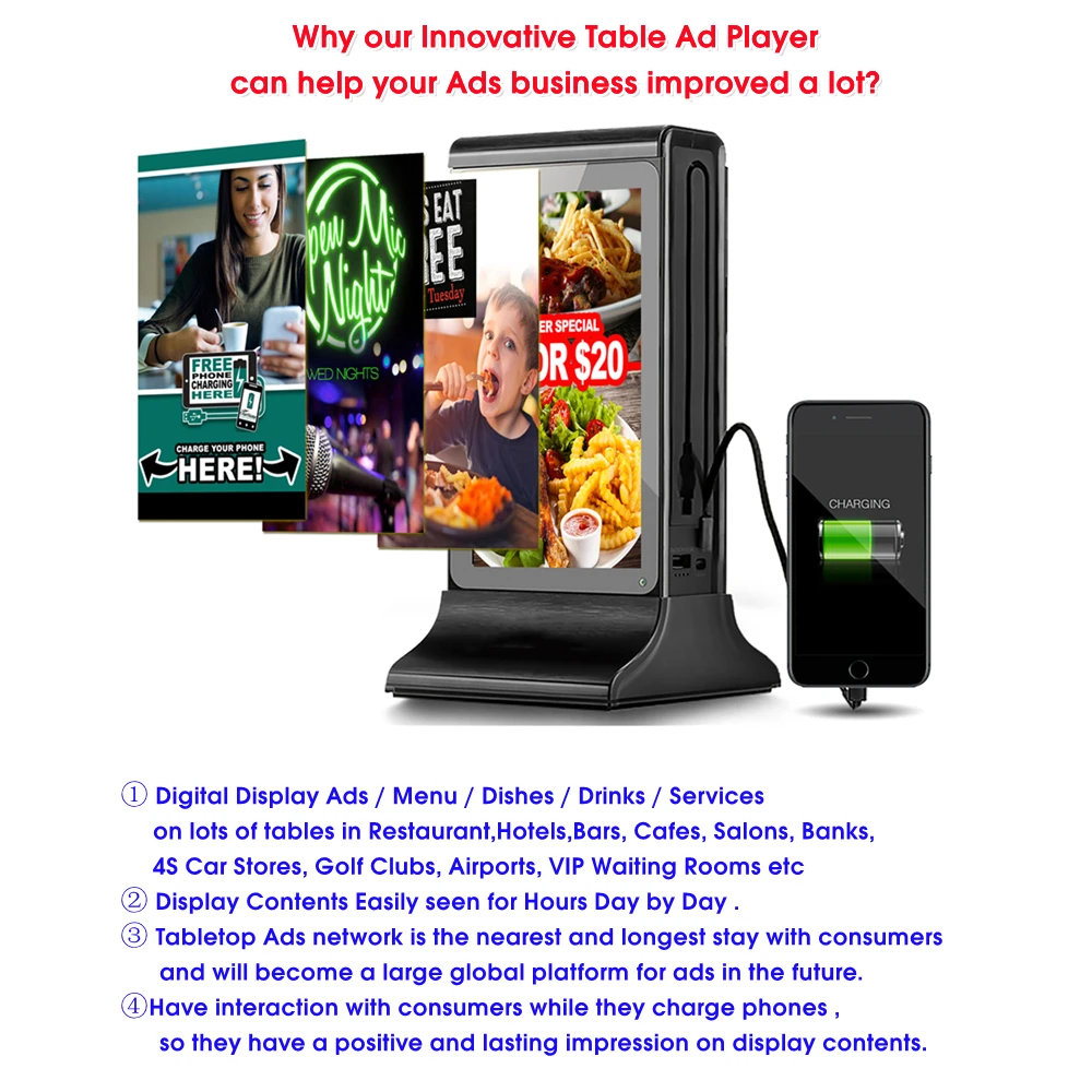android wifi portable digital restaurant menu tabletop advertising display table player