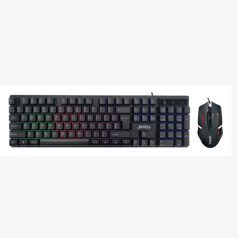 Jedel Gaming Mechanical Keyboard 104 Keys RGB Backlight Blue / Red Switch Wired Game Mouse Set Arm Rest Ru /DE/ English Version