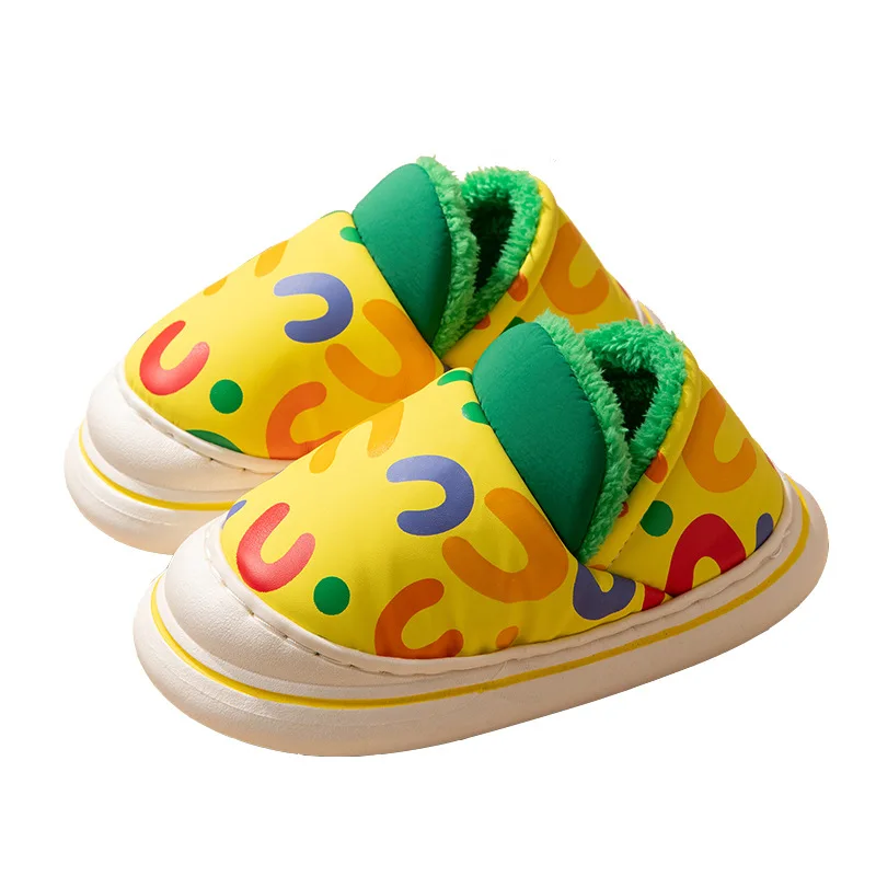 Accept Custom Logo Fashion Waterproof Cloth Kids Winter Shoes Indoor Warm Furry cotton Slippers for Children shoes