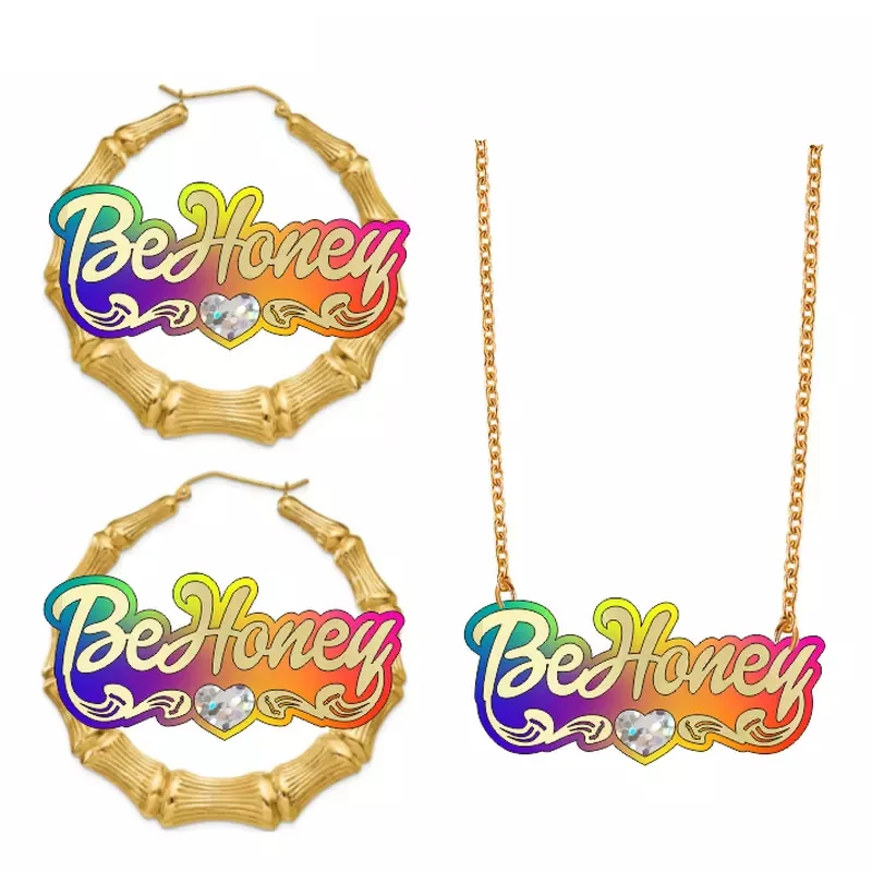 
Personality Acrylic Custom Name bamboo Earrings Cartoons rainbow Name Necklace Jewelry Christmas Gift 