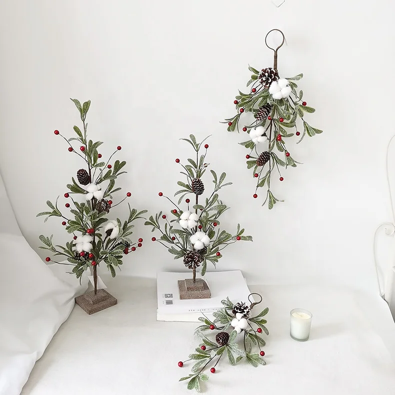 Artificial Christmas swag plastic glitter eucalyptus leaves tear drop swag with cotton