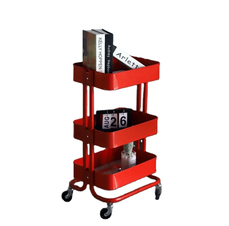 Full Metal Red/Pink Various  Color  Foldable 3 tier metal trolley