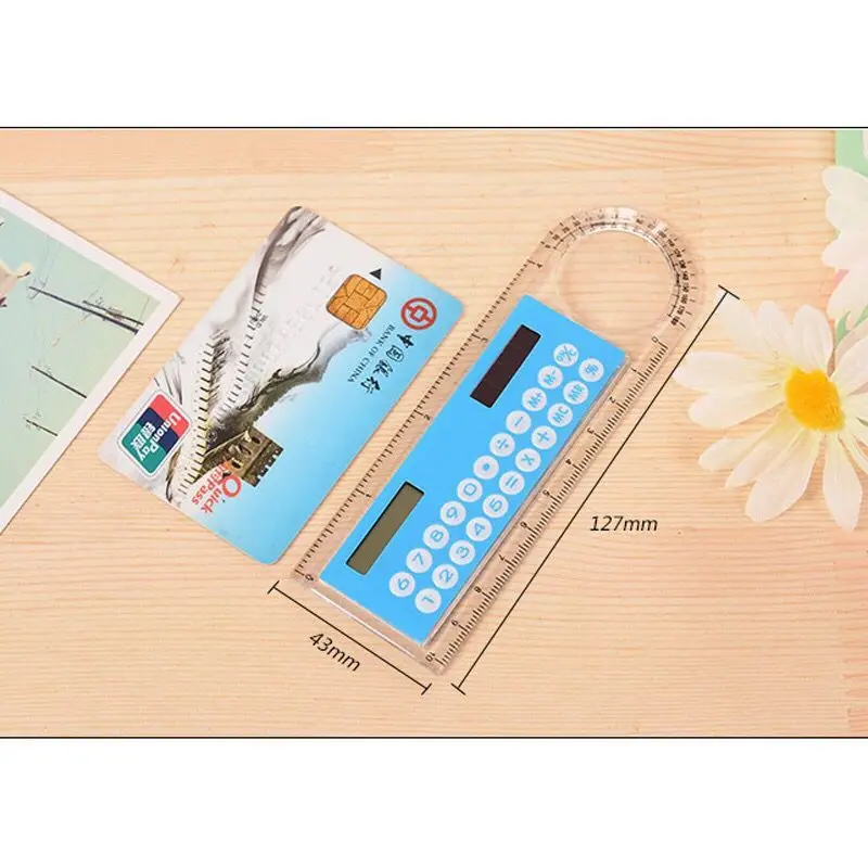3 in 1 mini Solar Calculator school office stationery plastic Calculator ruler Multifunction pocket ruler with Calculator