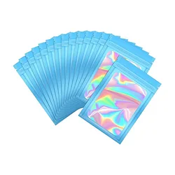 Wholesales Custom One Side Transparent Holographic Ziplock Packaging Bags Resealable Airtight Smell Proof Bag For Food Storage