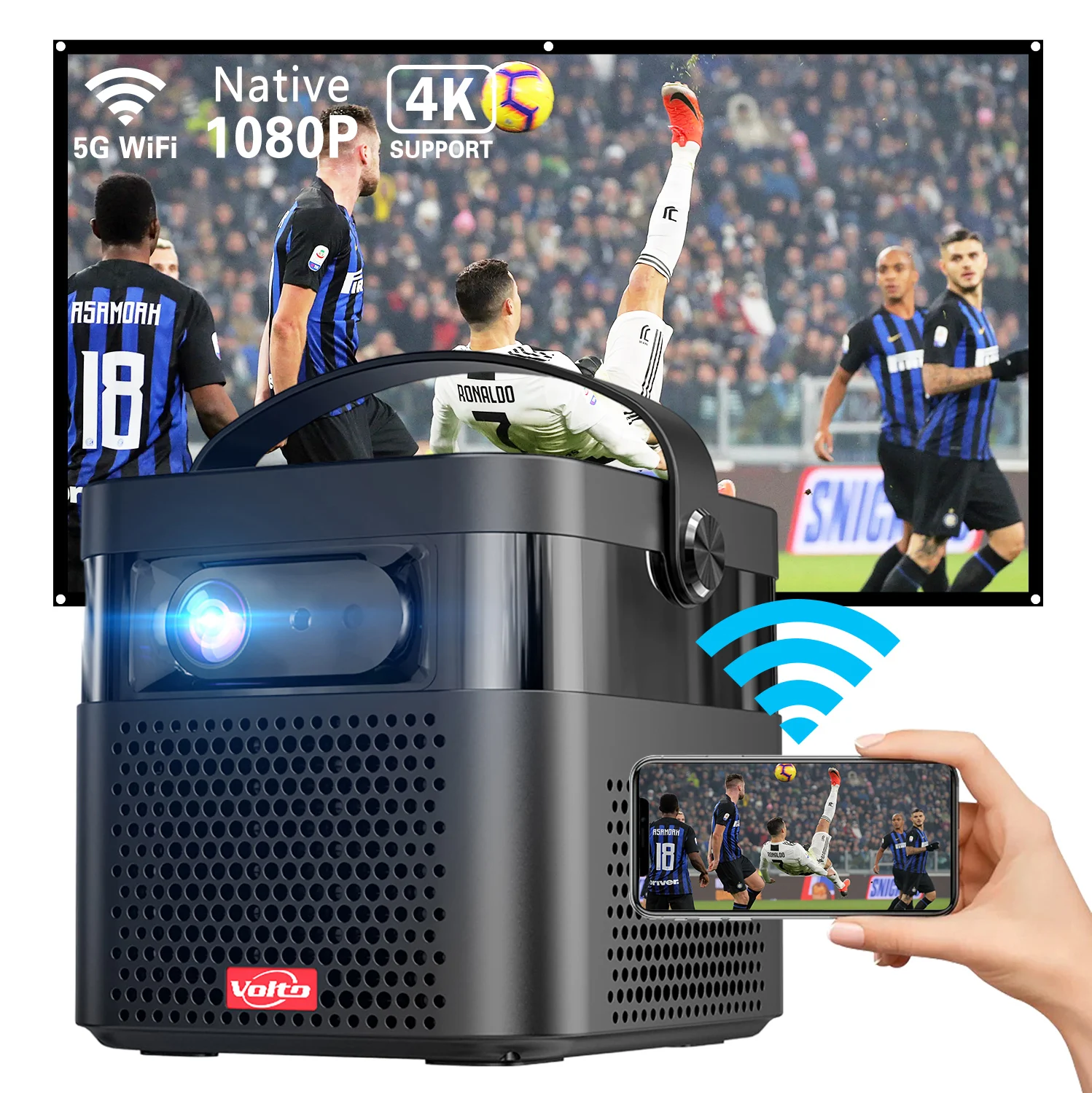 Мини-проектор DLP 1080p Smart Android Wifi BT четырехъядерный мобильный телефон проектор для домашнего