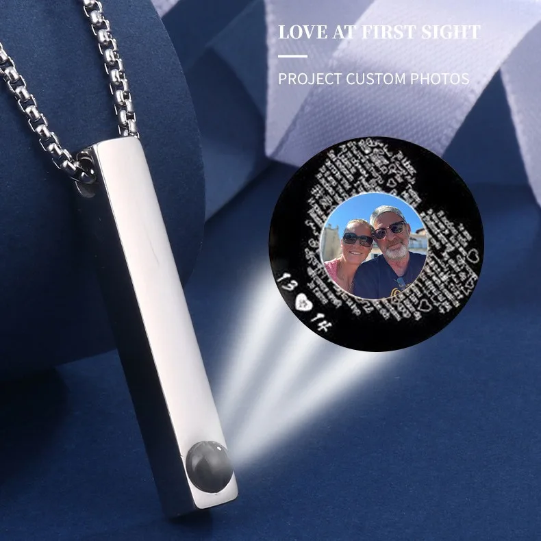 DUYIZHAO Personality DIY Photo Projection Jewelry Stainless Steel Waterproof Cube Column Emotional Relief Necklace For Women Men