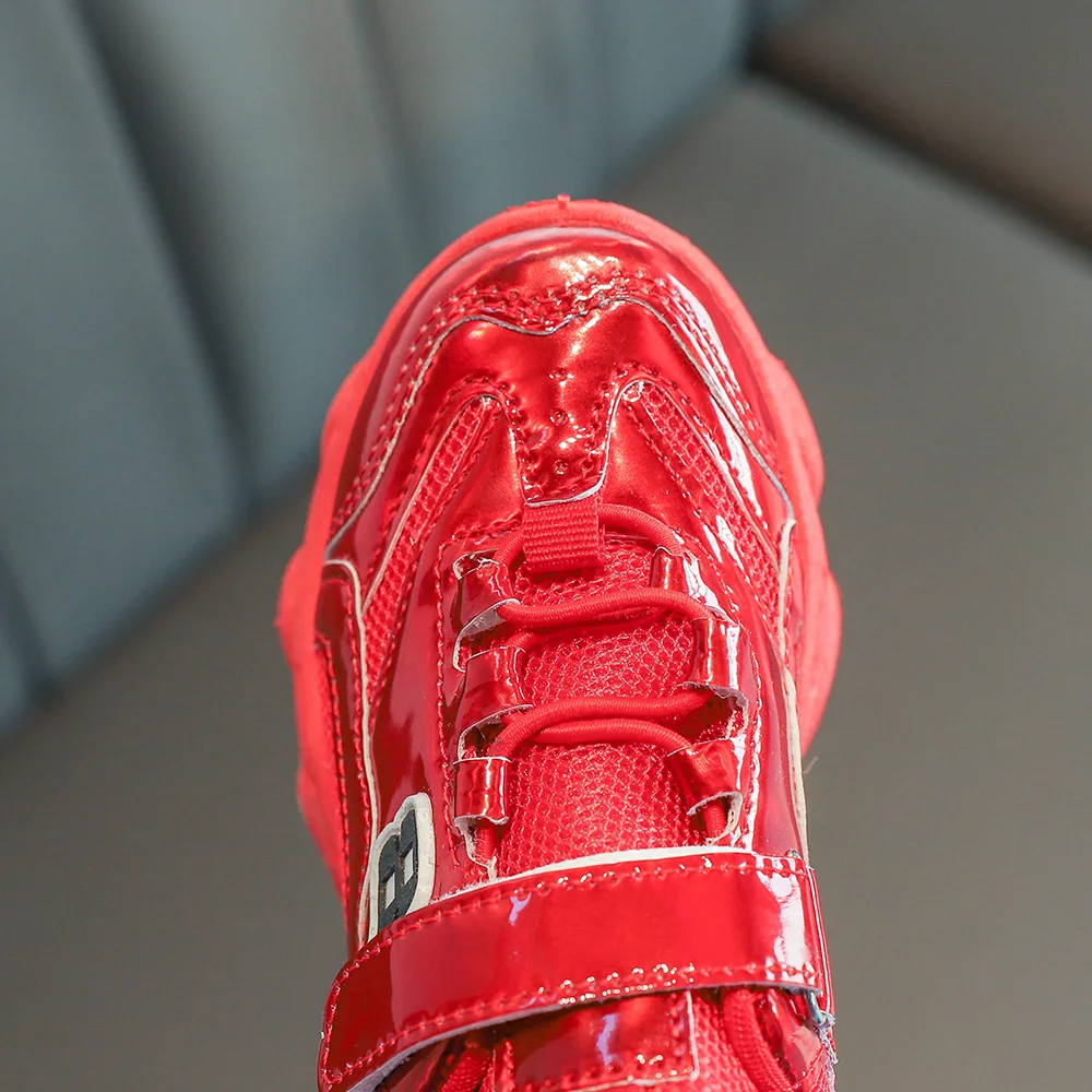 China manufacturer leather mesh pu wedge high heel red kids casual shoe glitter sneakers