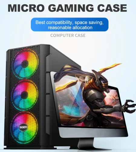 2022 New Designed Custom Micro ATX Tempered Glass RGB Gaming Computer PC Case