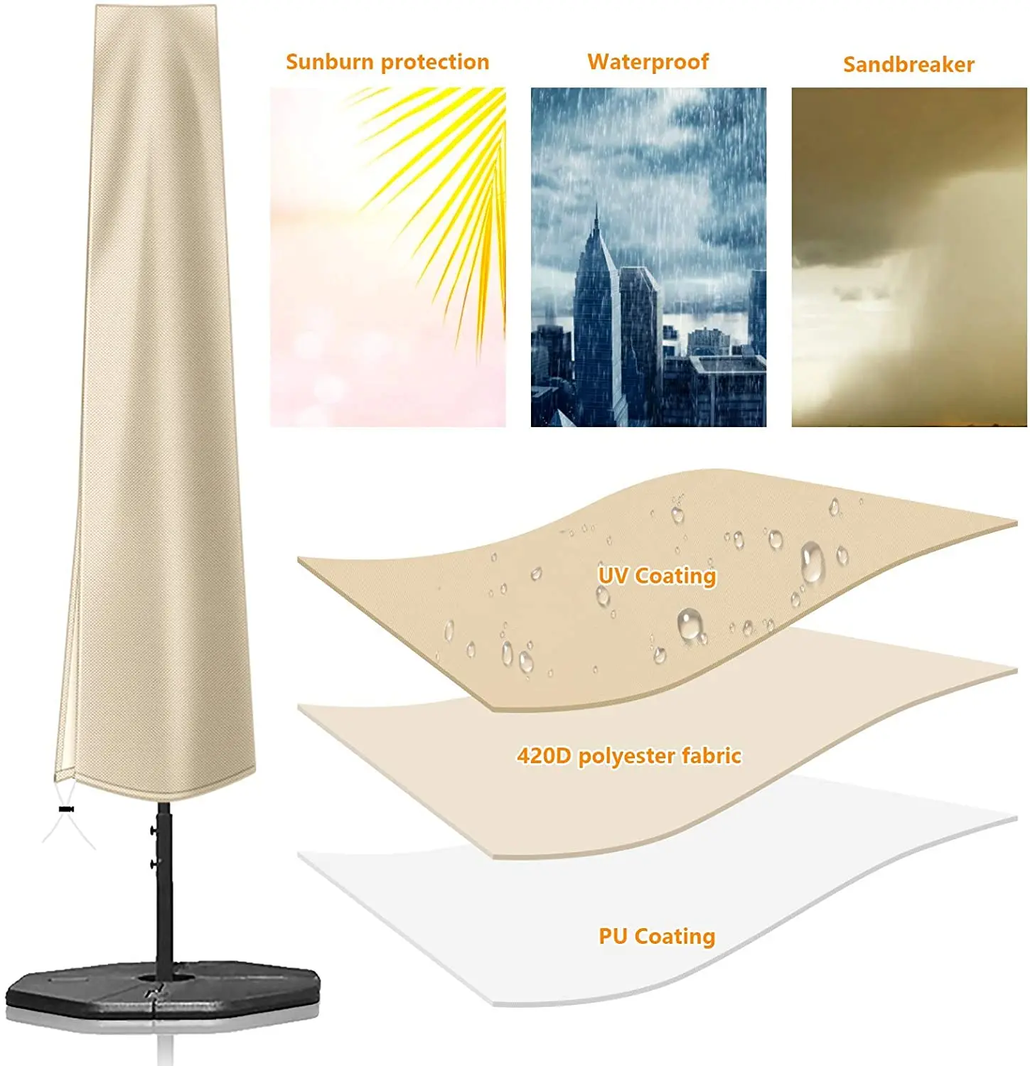 Dropshipping  420D Oxford Outdoor Umbrella Cover Durable Oxford UV Resistant Waterproof Parasol Umbrella Cover