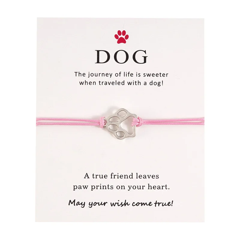 Wholesale Wax Woven Adjustable String Bracelet Fashion Dog Paw Charm Blessing Card Bracelet For Promotional Gifts