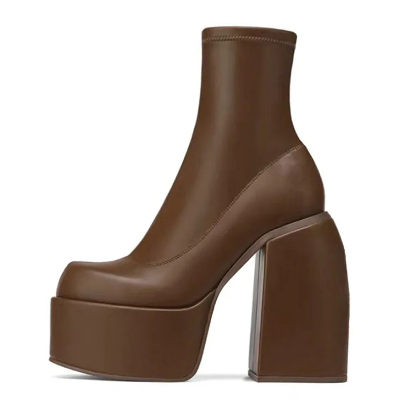 Classy New Styles Ladies Black Brown Patent Leather Chunky Heel Women Winter Ankle Boots