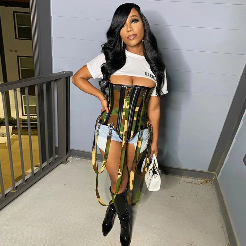 Ladies Designer Fashion Camouflage Zipper Womens Lumbar Corset Blazer Bustier Top Women Sexy Corsets And bustiers Top 2020