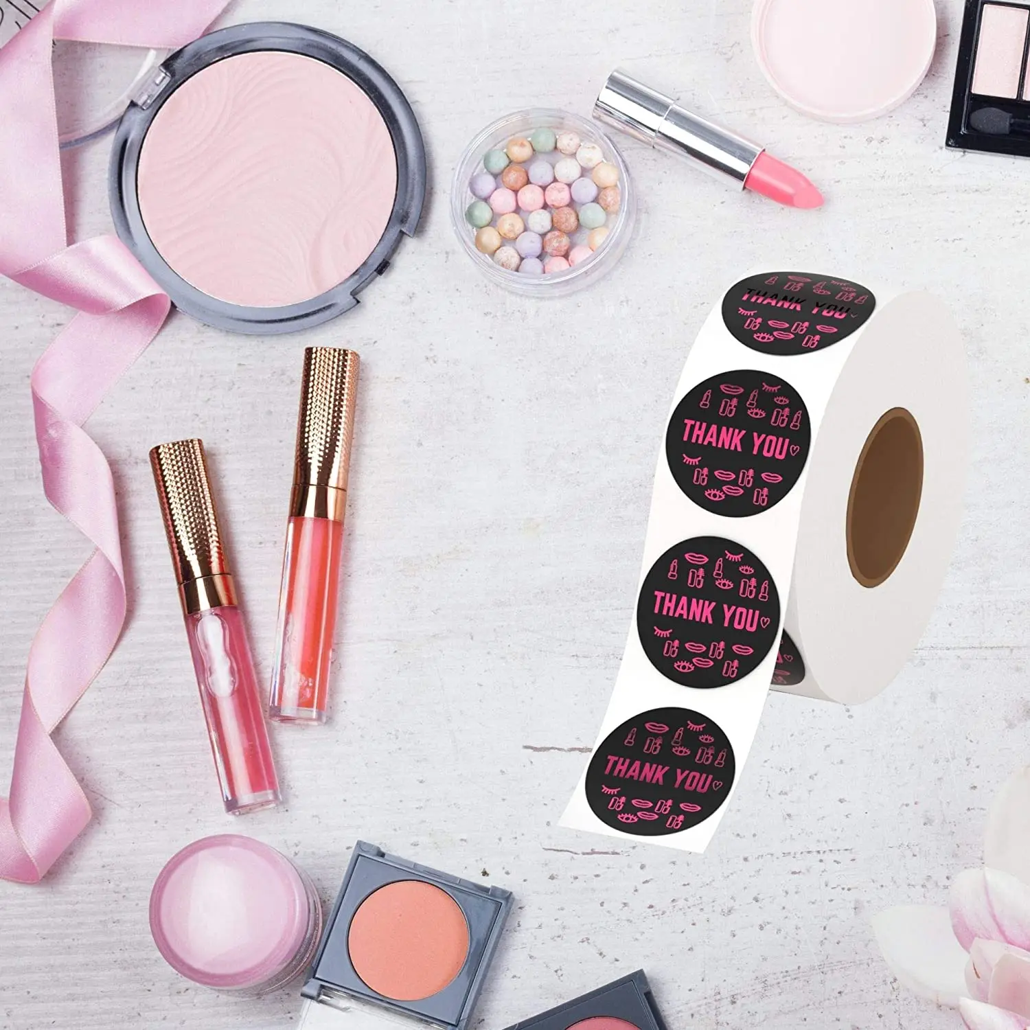 Thank You Stickers Roll Lip Gloss Packaging 500 Labels for Small Business, Salon & Beauty Store Eyelash Bags