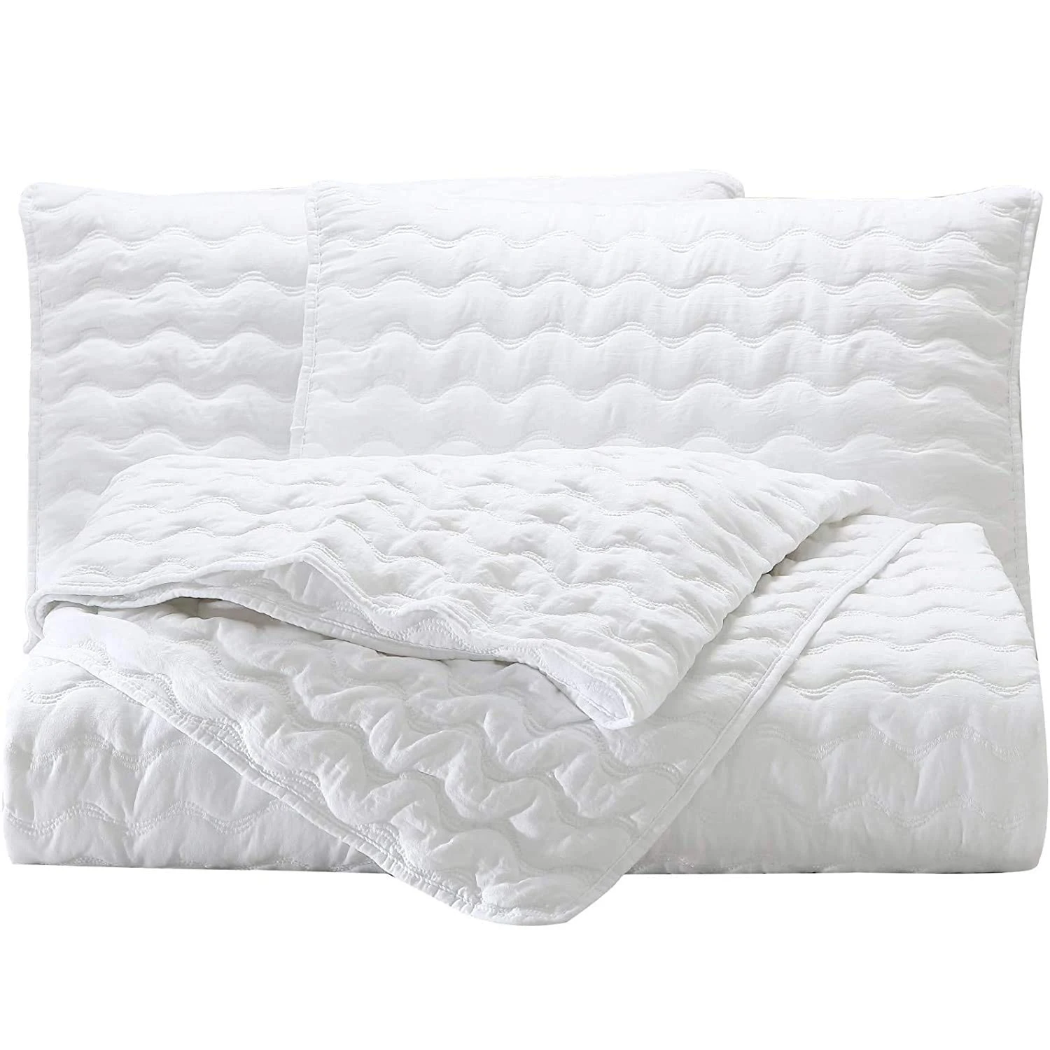 2022 New Style  Wavy Quilted All Season Lightweight Comforter Set 3PC White King Size