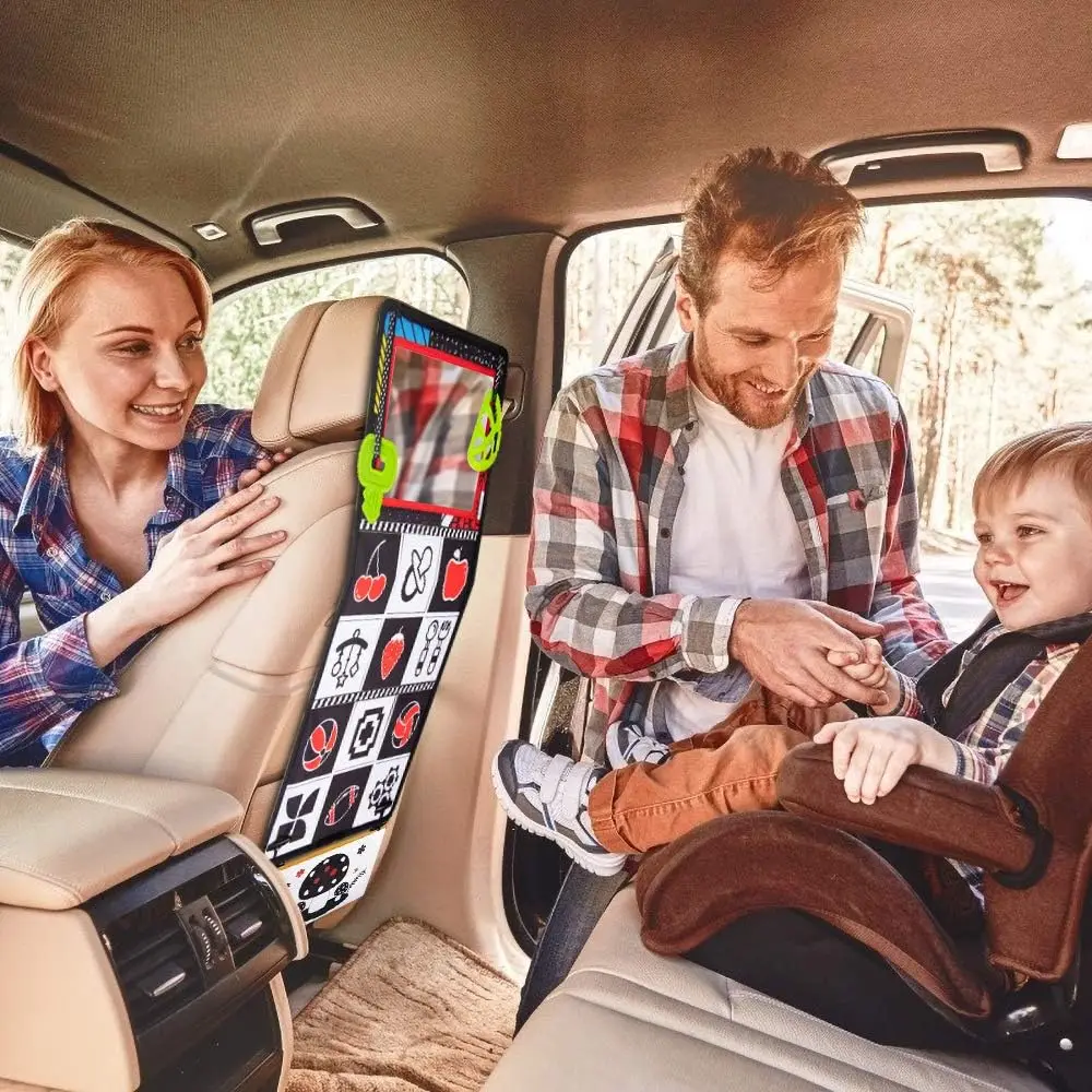 0-3 Months Brain Developmental Baby Mirror Tummy Time Toys with Cloth Book&Teethers,High Contrast Baby Sensory Toy