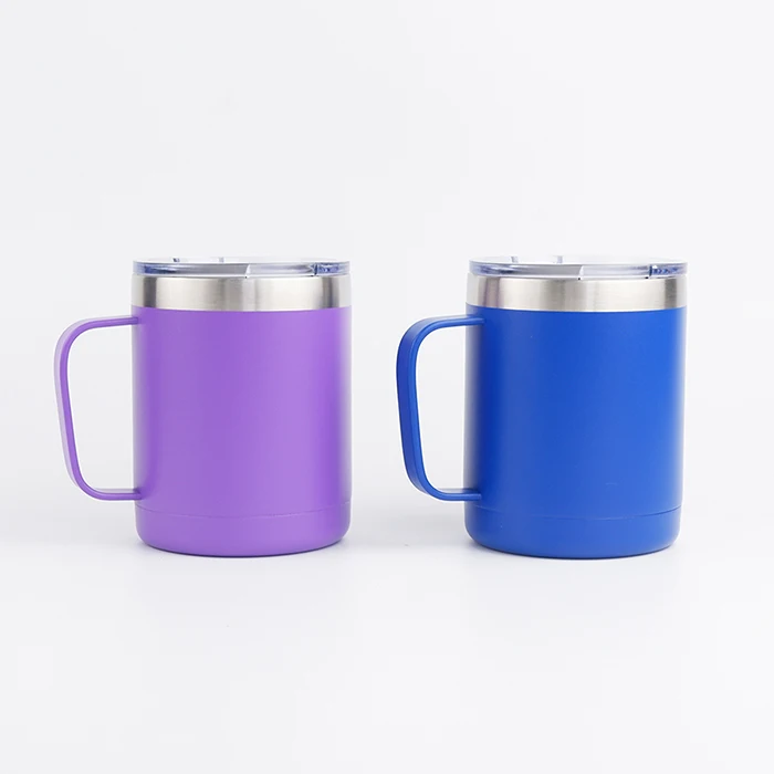 
300ml Stainless steel vacuum insulated thermal powder coated coffee mug tea cup tumbler with lid with hard handle 