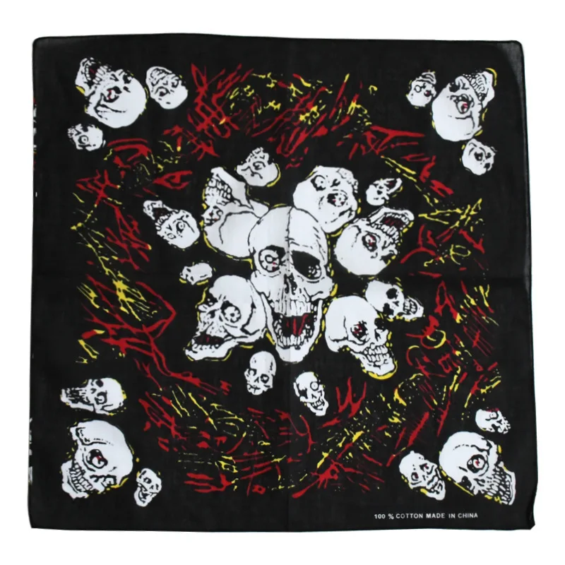 Custom 100% Cotton Breathable Skull Biker Face Mask Bandit Bandana For Cheap Wholesale Square Bandanas