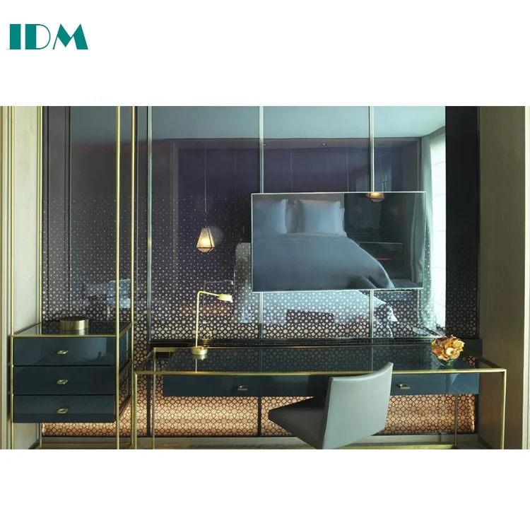 IDM-146 Modern Luxury Metal Wooden Hotel Room Furniture Custom Furniture Hotel 5 Star Hotel Bedroom Set