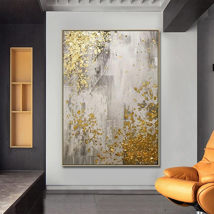 Hand Painted Living Room Decorative Canvas Artwork Handmade Gold Foil Painting Abstract Wall Art