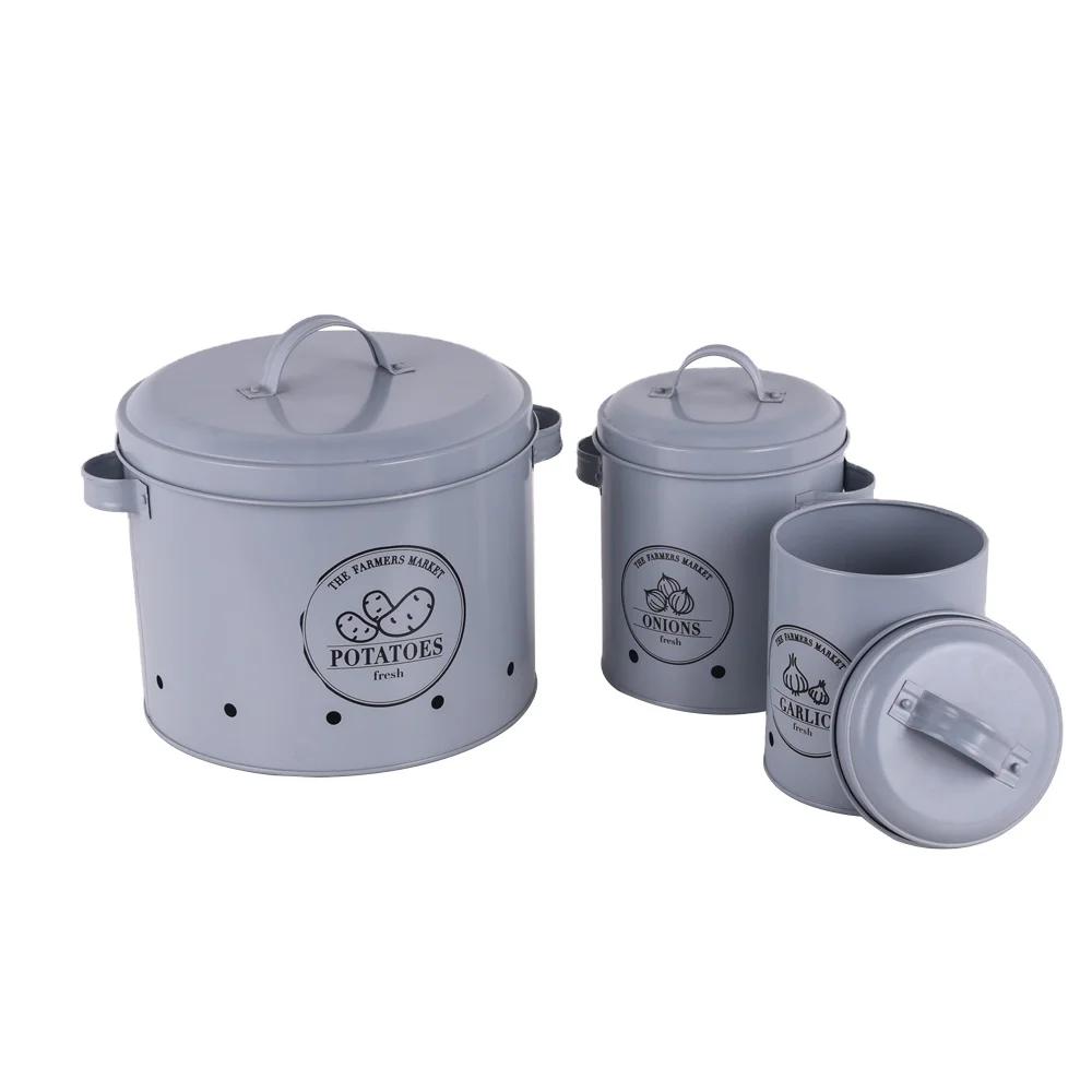 
2021 Hot Selling Storage Container 3 Pieces Set Potato Pot Garlic Pot Onion Pot Food Storage Box 