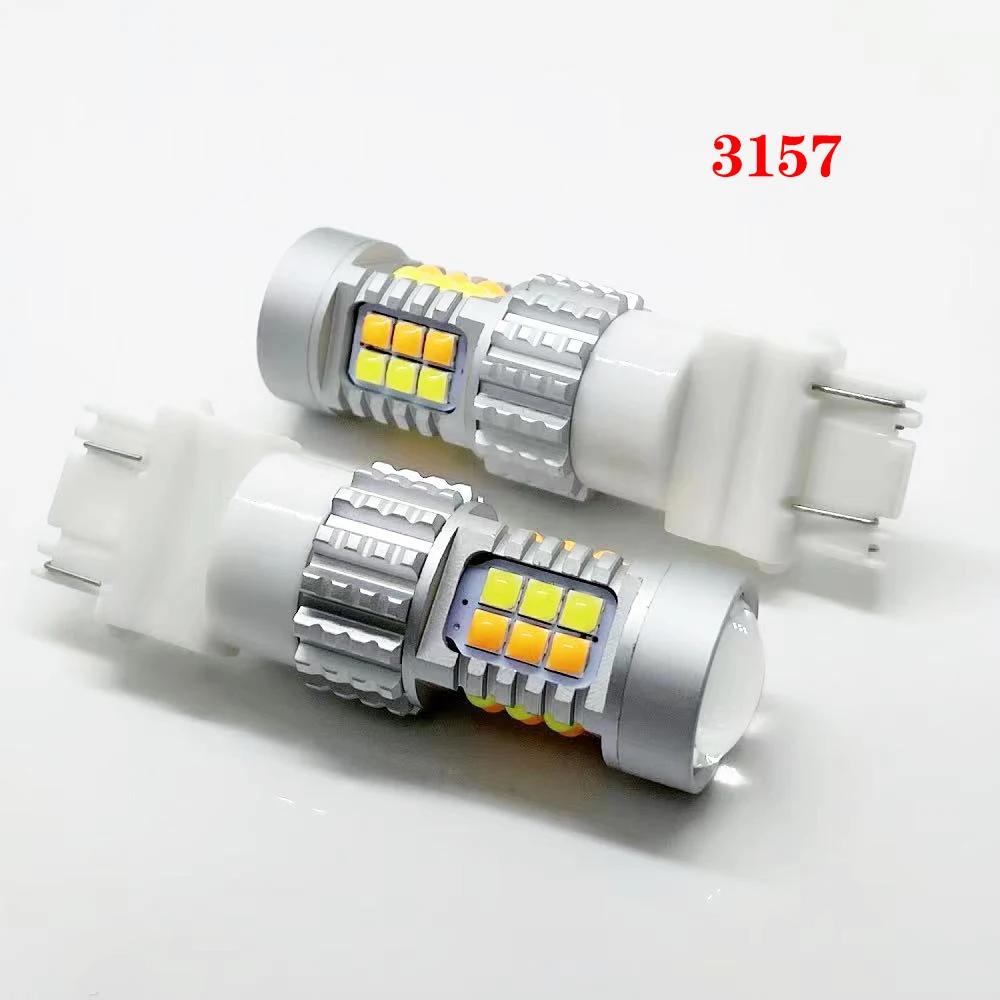 DC12V-24V Two Colors Led 3030 1157 T25 3157 T20 WY21W 7443 White & Amber Led Turn Tail Brake Stop Signal Light Lamp Bulb