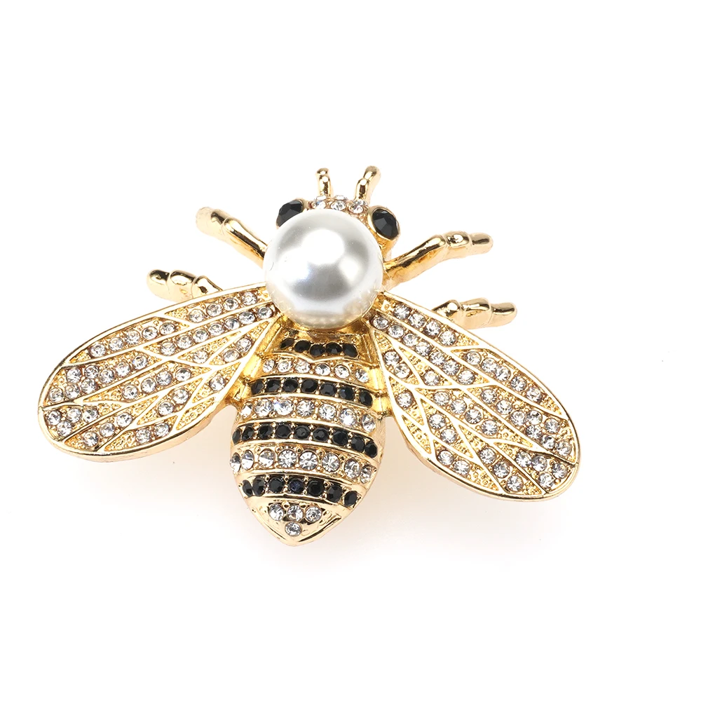Wholesale Gold Retro Crystal Pearl Queen Brooch Rhinestone Insects Gift Bumble Pin Bee Brooches Women
