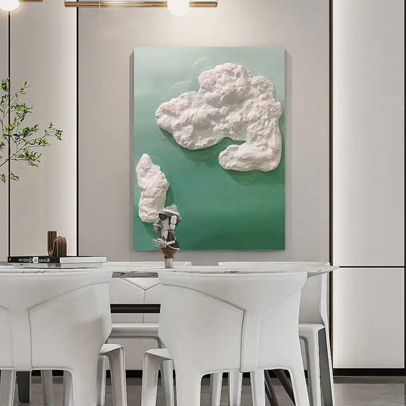 Mural art decoration abstract blue sky oil painting canvas Hand oil painting three-dimensional white cloud canvas art
