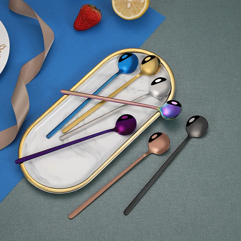 Popular 13cm 15cm 17cm Polished Stainless Steel Coffee Spoon Mini Small Long Handled Metal Dessert Tea Spoon
