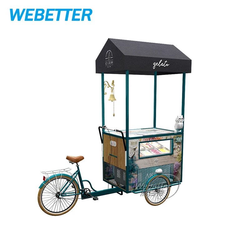 WEBETTER Customizable Food Ice Cream Bike Gelato Carts Coffee Trailers Vending Trolley Commercial Bicycle Icecream Cart