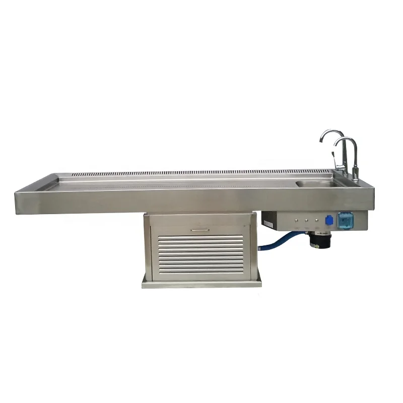 Stainless steel made autopsy table for postmortem examination, obduction bench for laboratory, hospital, animal research