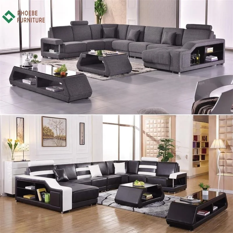 Storage classic gray U shaped fabric lounge couch furniture living room sectional nice alibaba sofa sets