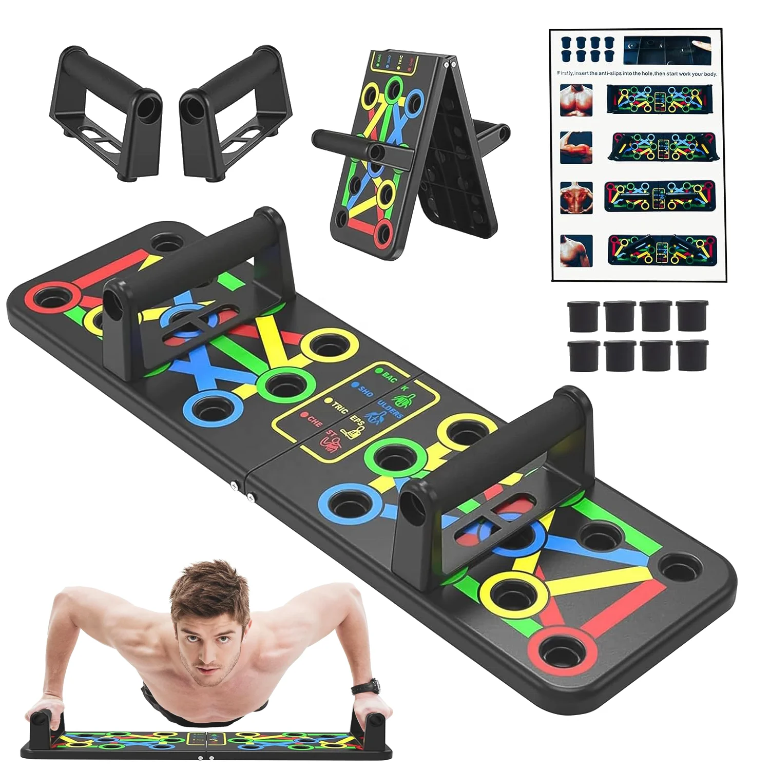 RS 14 in 1 Foldable Multi-function Push-up Rack Board Home Gym Body Fitness Push Up Bar Foldable Push Up Board With Handles