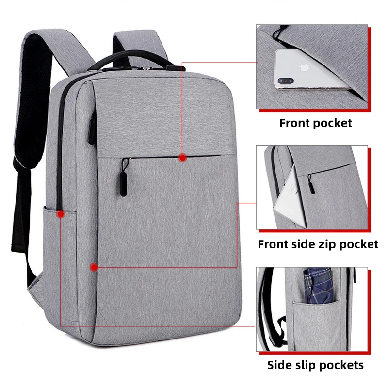 Men Laptop Bag with USB Custom Logo Waterproof Polyester Oem Fashion Unisex recycled Travel Backpack