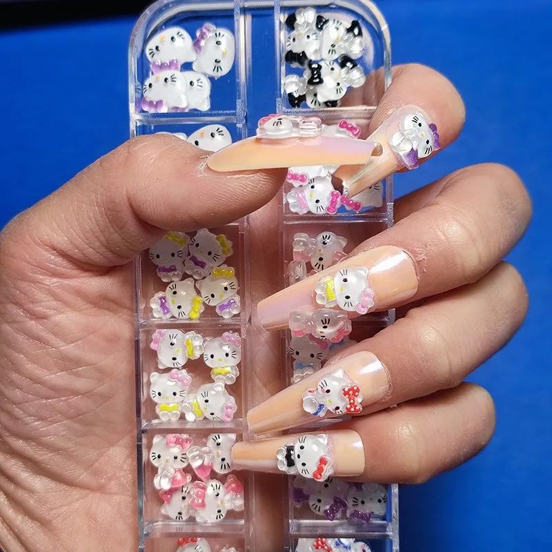 Foretrend 12 Grids Best selling  helloed a school nails nail stickers helloed a kitty souvenirs gift