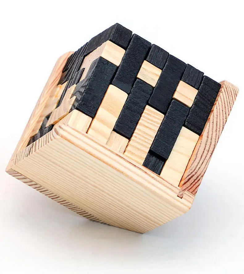 Brain Teaser Cube Puzzle Toy 3d Wooden Brain Teaser 54 Pieces T-shaped Blocks Geometric Puzzle Educational Toy