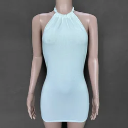 Мини-платье женское пляжное без рукавов, с открытой спиной