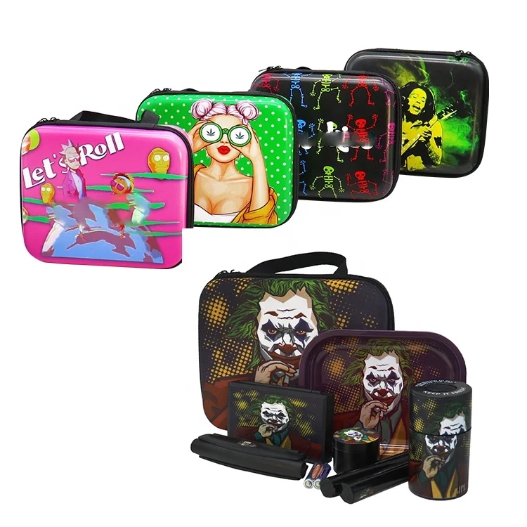 Custom Logo Smoking Kit 6 In 1 Stash Jar Cigarette Rolling Machine Rolling Tray With Tobacco Bag Smoking Tools Set Kit