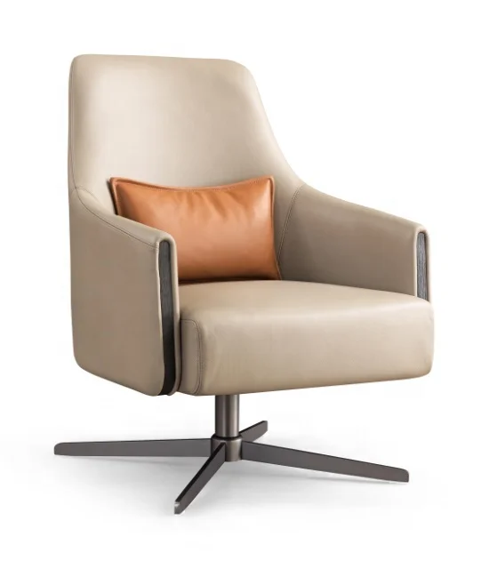 Designer Modern Nordic Furniture Wood Leather Cafe Accent Chair Lounge Chair For Living Room Leisure Chair Sofa Luxury  Recliner