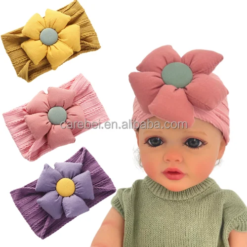 Small Order Baby Wide Twist Braided Cable Jacquard Headband With Big Stuffed Flower Girl Pom Pom Bow Newborn Headband