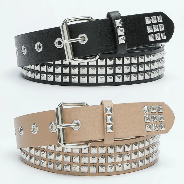 QS Rivet Studded Punk Belt Double Grommet Belt Gothic Belt for Women Men Gift