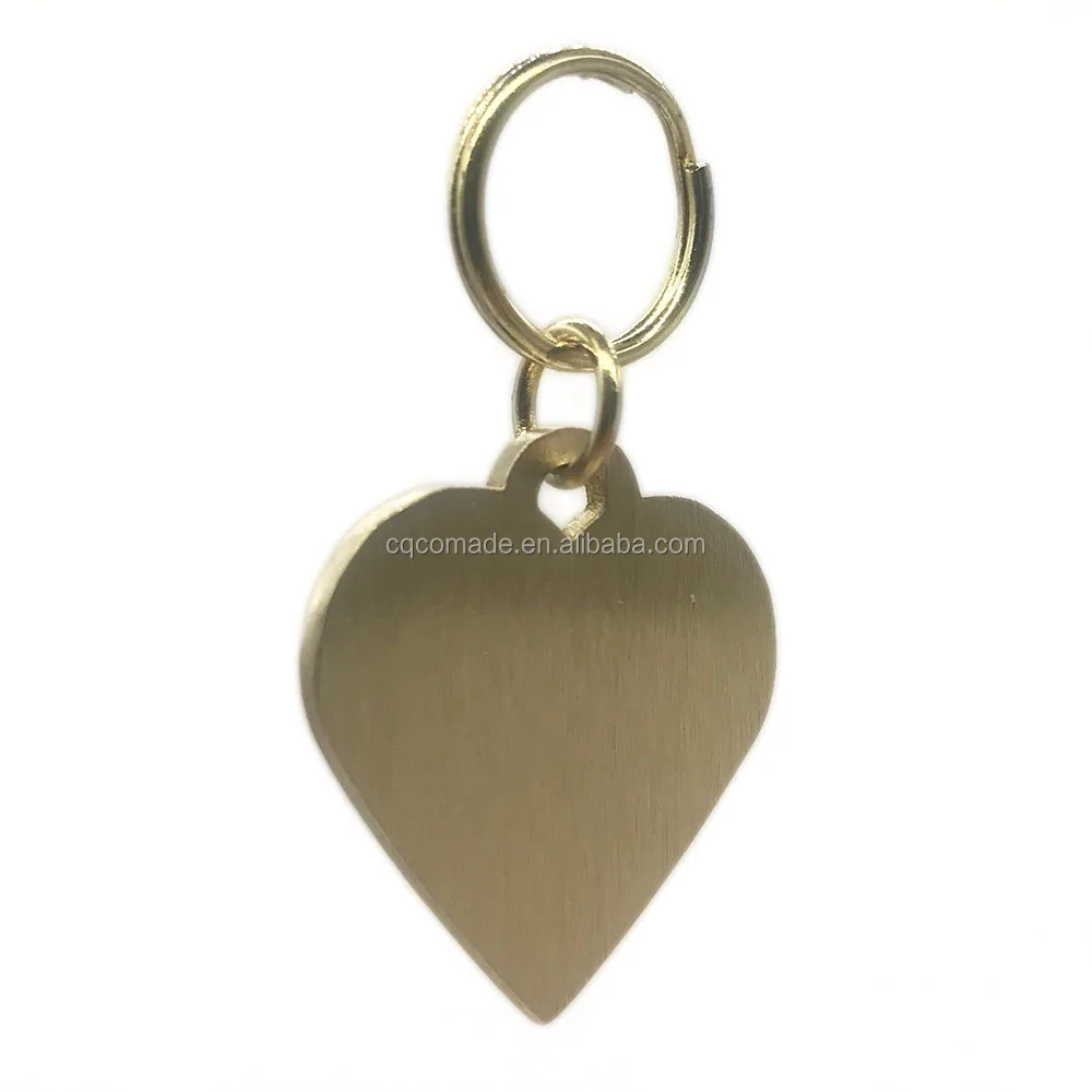 Solid brass Heart Shape tag keychain personalized stamping engraving heart key ring