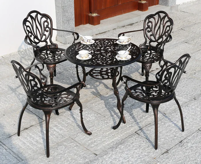 Cast aluminum terrace dining room garden patio restaurant chairs and round tables patio outdoor furniture
