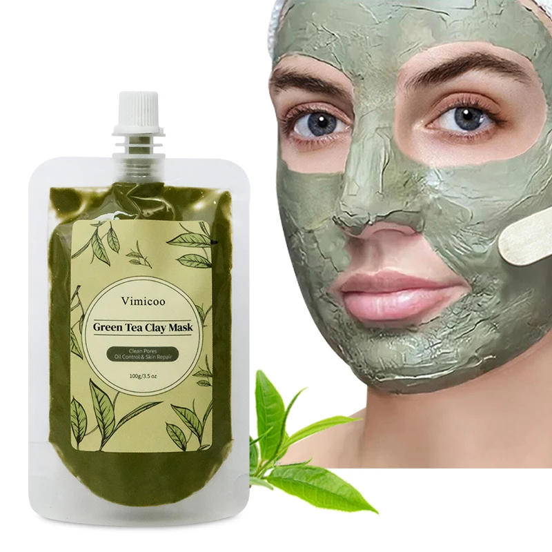 Natural Organic Vegan Private Label Black Head Remover Oil Control Face Mud Mask Pore Cleaning Green Tea Facial Clay Mask