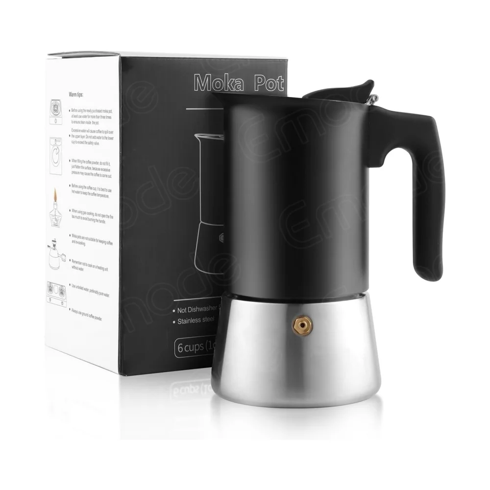 Emode Stainless Steel Stovetop Espresso Brewer 6 Cup Induction Mocha Pot Cuban Coffee Maker Italian 10 fl.oz maquina de cafe